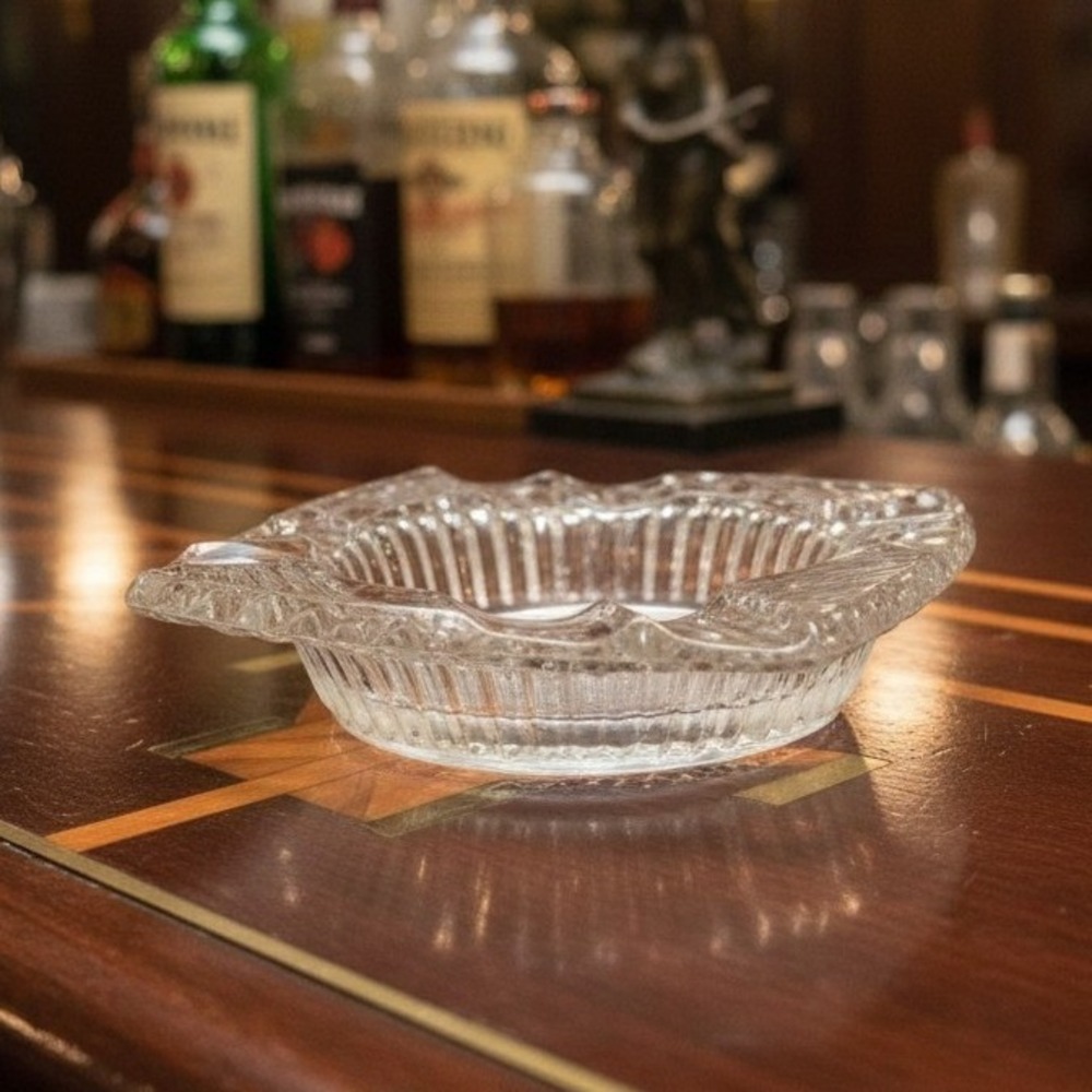Art Deco Square Ashtray, Vintage Heavy Glass, Replacement Coffee Table Accent